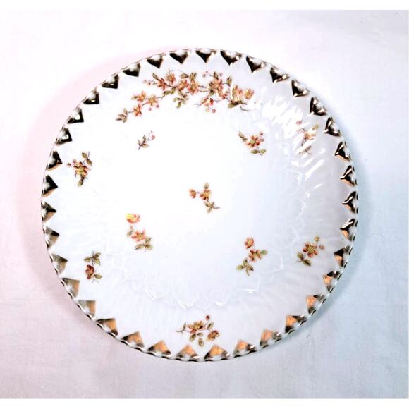 Vintage 1928-1932 Silesien Germany Porcelain Plate White Floral Gold Trim - Picture 2 of 9